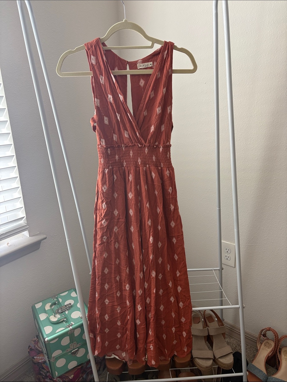ILLA ILLA Rust Red Sleeveless Smocked-Waist Jumpsuit Romper